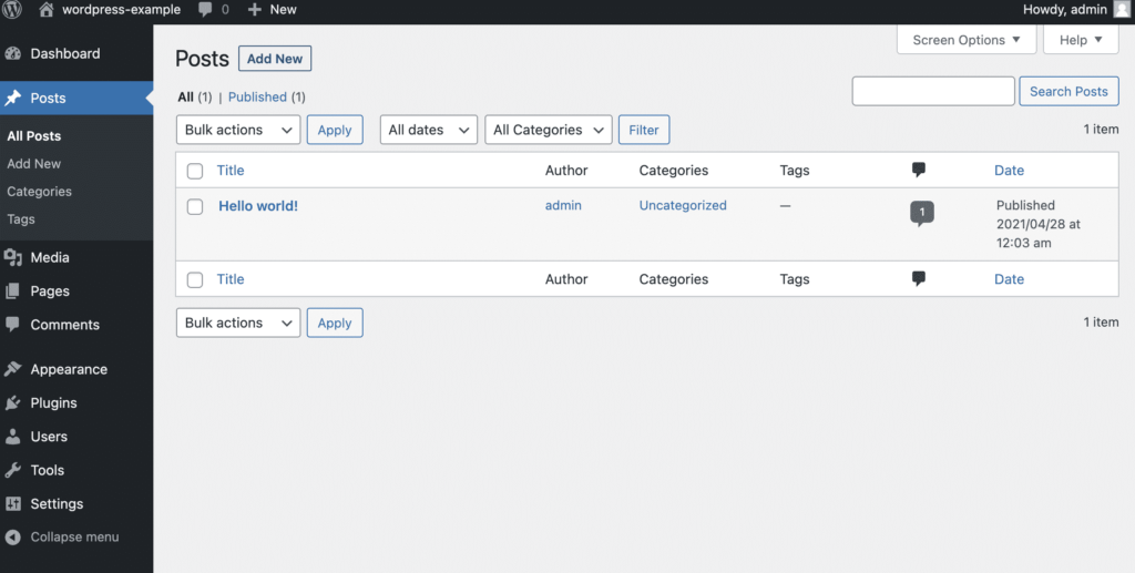 wordpress admin portal