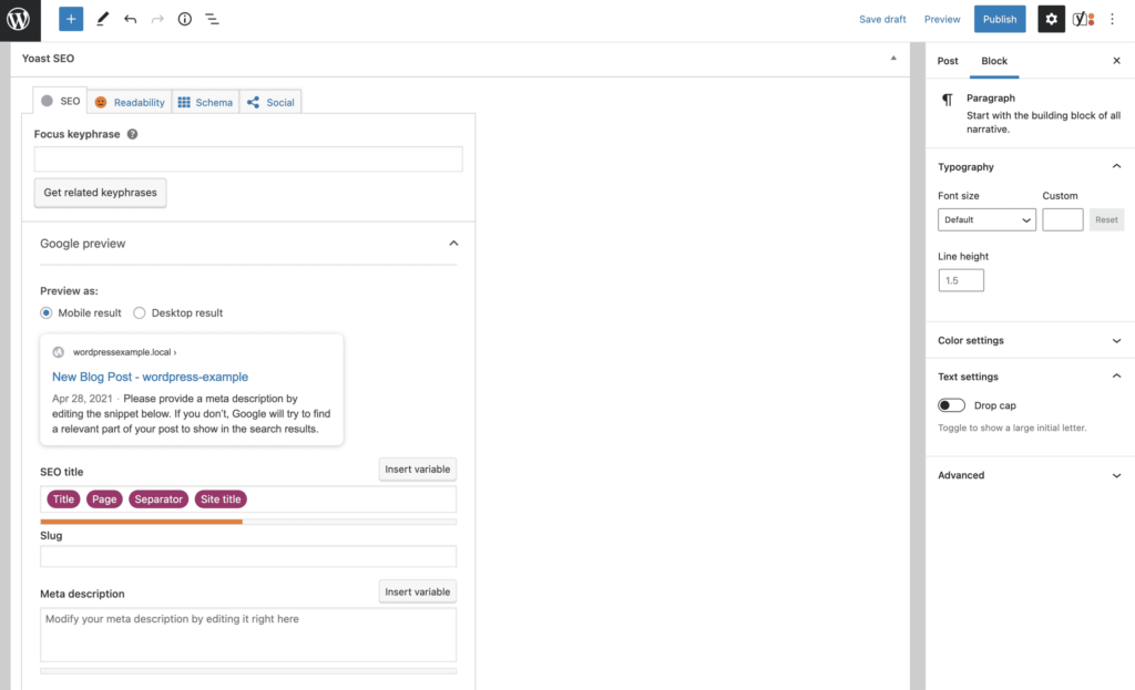 Example of Yoast SEO WordPress Plugin