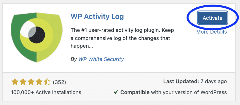 WP Activity Log 2 WP Activity Log Activate Button