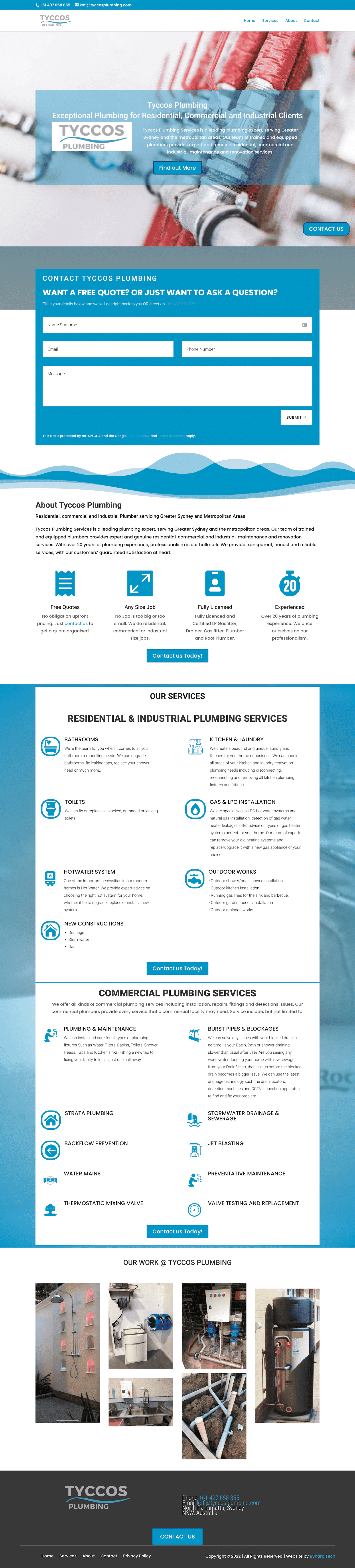 Tyccos Plumbing Website Screen Shot