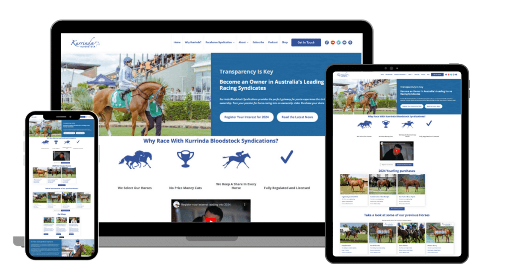 Kurrinda Blooodstock mock up Kurrinda Bloodstock Syndications provides the perfect gateway for you to experience the thrills of racehorse ownership. Turn your passion for horse-racing into an ownership stake. Purchase your share in a racehorse today!